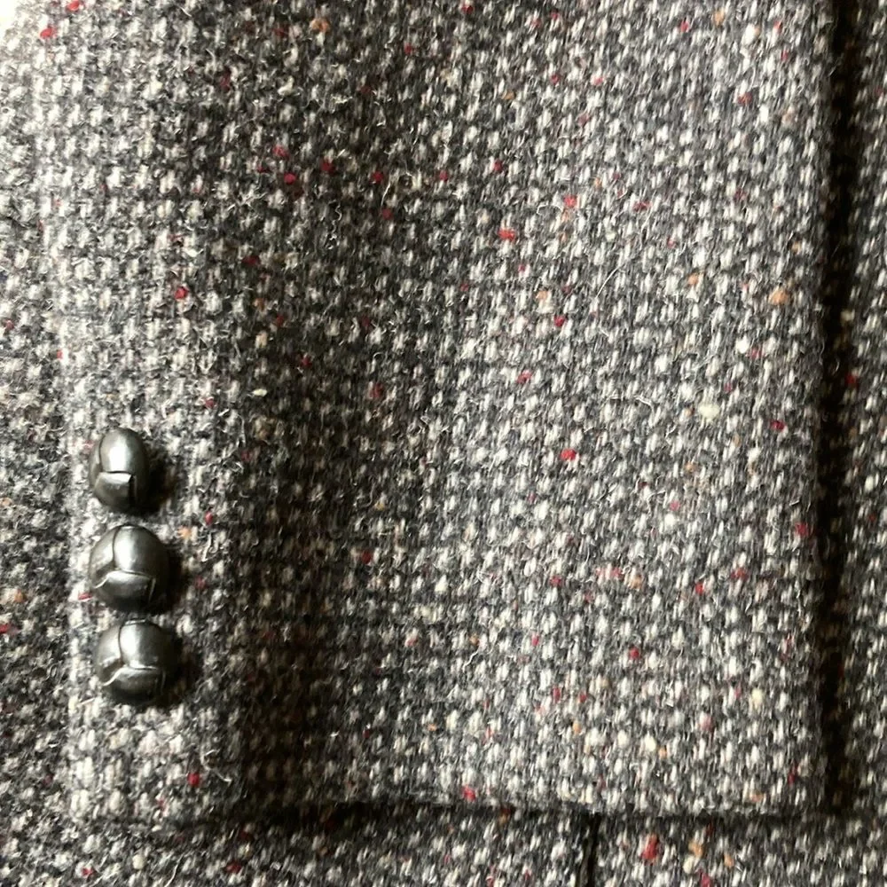 Vtg Pendleton Men’s Gray Multi-Color Fleck Tweed Wool Blazer Jacket Suede Trim